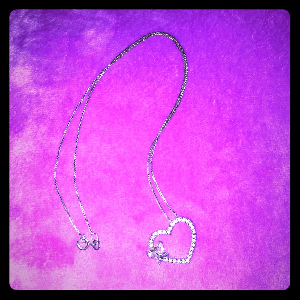 925 Marked silver butterfly heart necklace